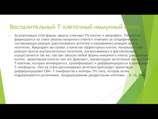 Воспалительный Т-клеточный иммунный ответ. За реализацию этой формы защиты отвечают Thl-клетки