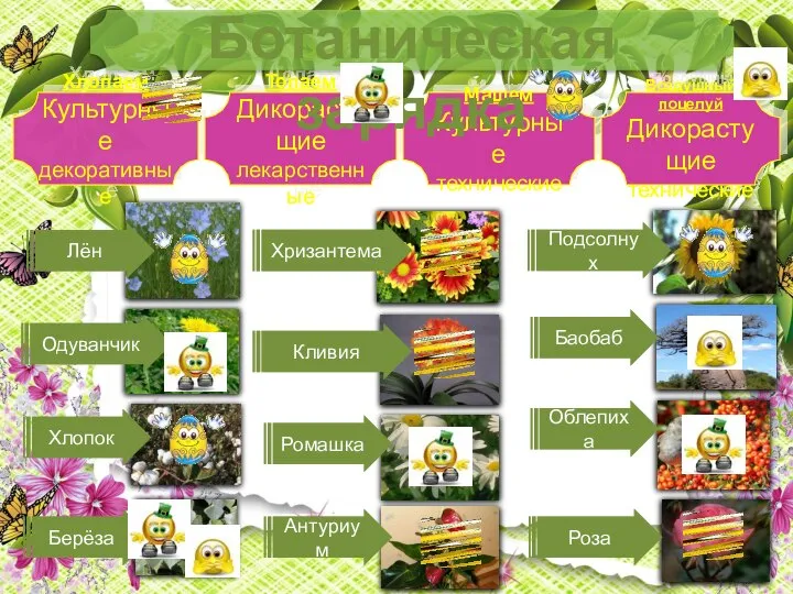 Хлопаем Культурные декоративные Топаем Дикорастущие лекарственные Машем Культурные технические Воздушный поцелуй