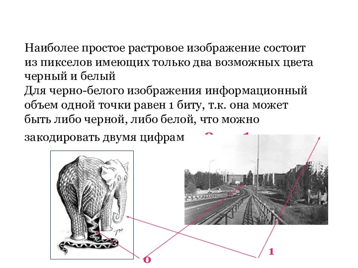 Наиболее простое растровое изображение состоит из пикселов имеющих только два возможных