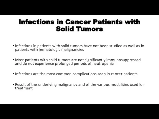 Infections in Cancer Patients with Solid Tumors Infections in patients with
