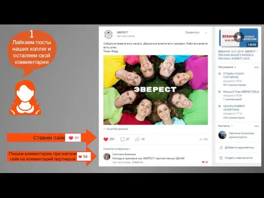 Ставим лайк Пишем комментарии, при желании лайк на комментарий партнеров