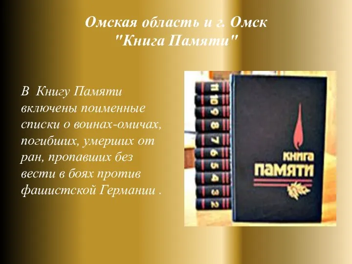 Омская область и г. Омск "Книга Памяти" В Книгу Памяти включены