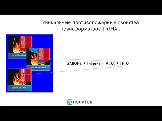 Уникальные противопожарные свойства трансформатров TRIHAL 2Al(OH)3 + энергия = Al2O3 + 3H2O