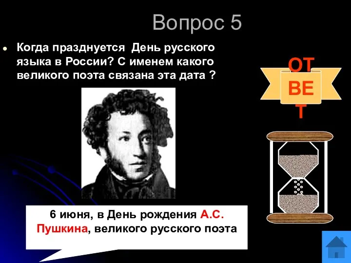 Вопрос 5 Когда празднуется День русского языка в России? С именем