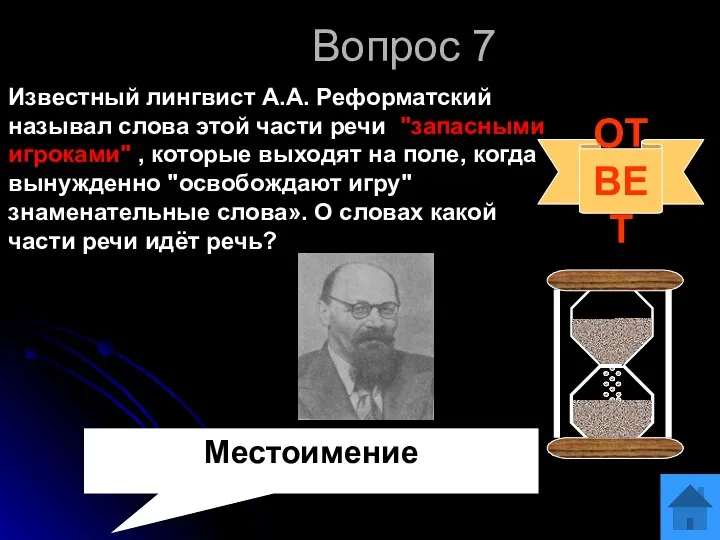 Вопрос 7 Известный лингвист А.А. Реформатский называл слова этой части речи