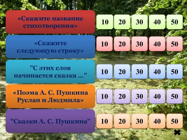 «Скажите название стихотворения» «Скажите следующую строку» "Сказки А. С. Пушкина" "С