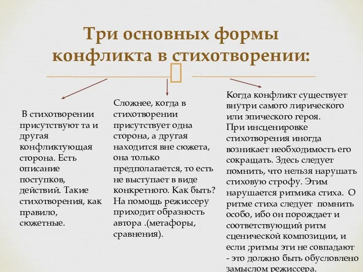 Три основных формы конфликта в стихотворении: В стихотворении присутствуют та и