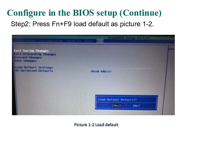 Configure in the BIOS setup (Continue) Picture 1-2 Load default Step2: