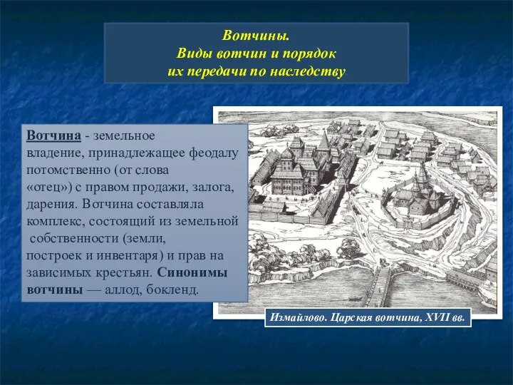 Вотчины. Виды вотчин и порядок их передачи по наследству. Вотчина -