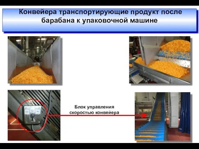 Конвейера транспортирующие продукт после барабана к упаковочной машине 7-21 Блок управления скоростью конвейера