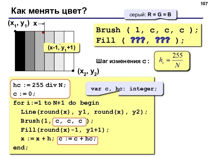 Как менять цвет? (x1, y1) (x2, y2) Brush ( 1, c,