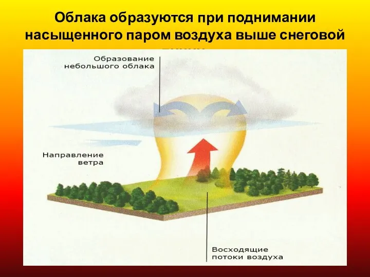 Облака образуются при поднимании насыщенного паром воздуха выше снеговой линии.