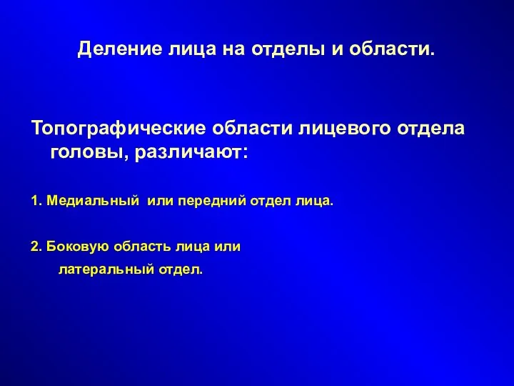 Деление лица на отделы и области. Топографические области лицевого отдела головы,