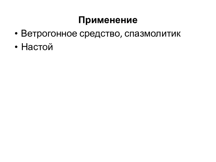 Применение Ветрогонное средство, спазмолитик Настой