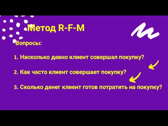 Вопросы: Насколько давно клиент совершал покупку? Как часто клиент совершает покупку?