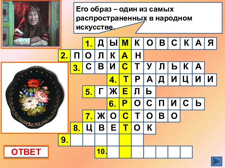 Его образ – один из самых распространенных в народном искусстве. 2.