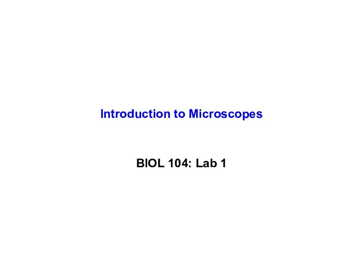 Introduction to Microscopes BIOL 104: Lab 1