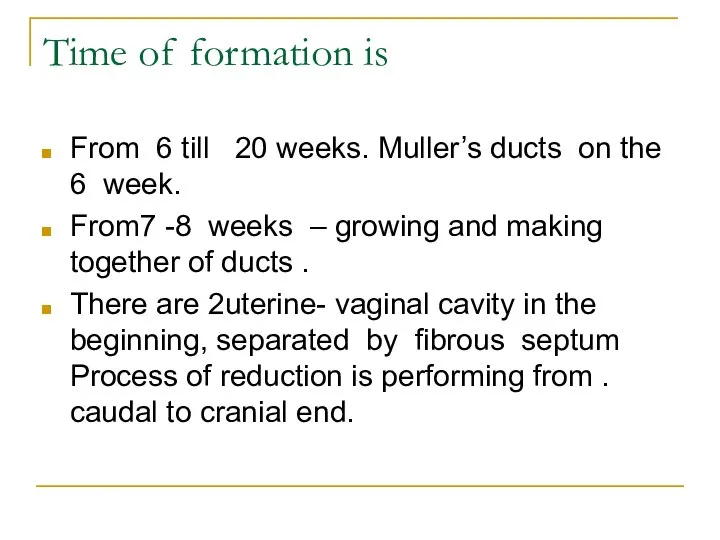 Time of formation is From 6 till 20 weeks. Muller’s ducts