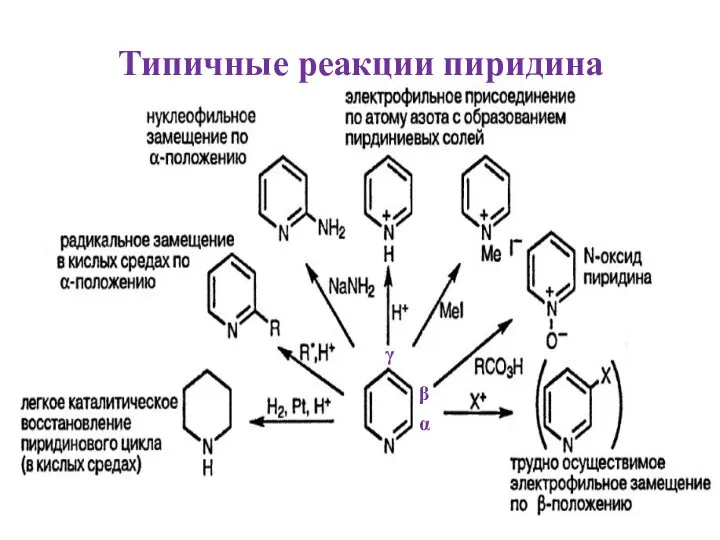 Типичные реакции пиридина γ β α