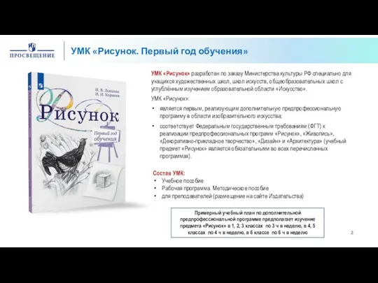 УМК «Рисунок» разработан по заказу Министерства культуры РФ специально для учащихся