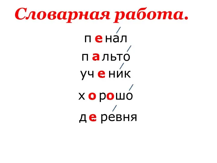 Словарная работа. п . нал п . льто уч . ник