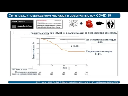 Связь между повреждением миокарда и смертностью при COVID-19 Shi S. ,