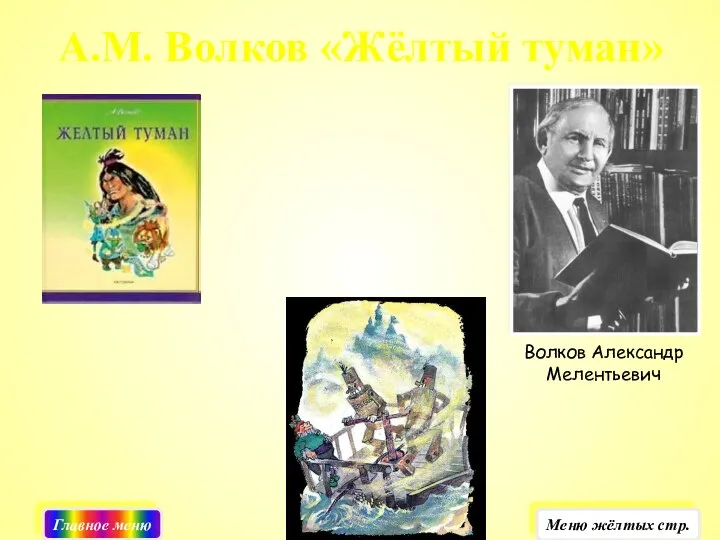 А.М. Волков «Жёлтый туман» Волков Александр Мелентьевич Главное меню Меню жёлтых стр.