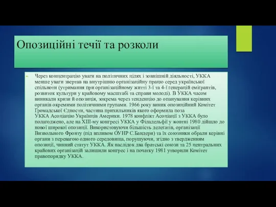 Опозиційні течії та розколи Через концентрацію уваги на політичних цілях і