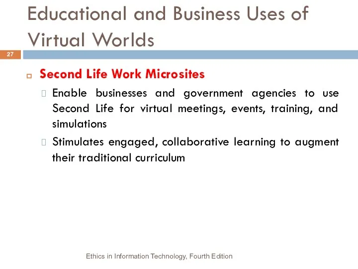 Educational and Business Uses of Virtual Worlds Second Life Work Microsites