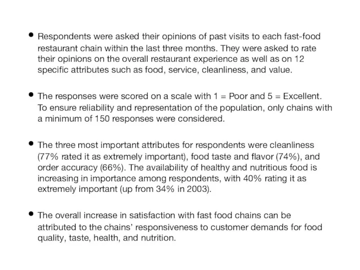 Respondents were asked their opinions of past visits to each fast-food