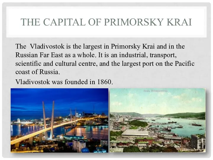 THE CAPITAL OF PRIMORSKY KRAI The Vladivostok is the largest in