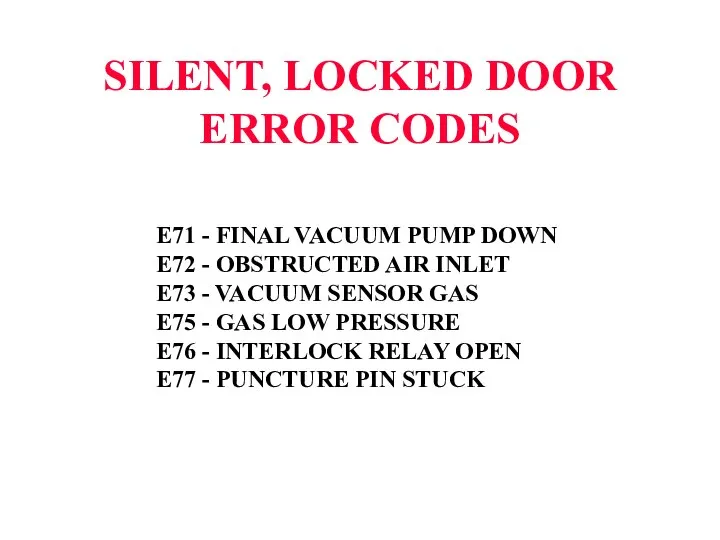 SILENT, LOCKED DOOR ERROR CODES E71 - FINAL VACUUM PUMP DOWN