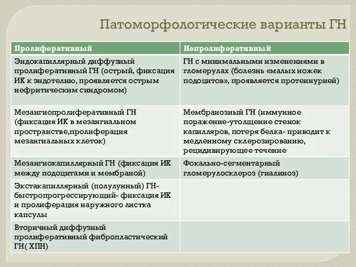 Патоморфологические варианты ГН