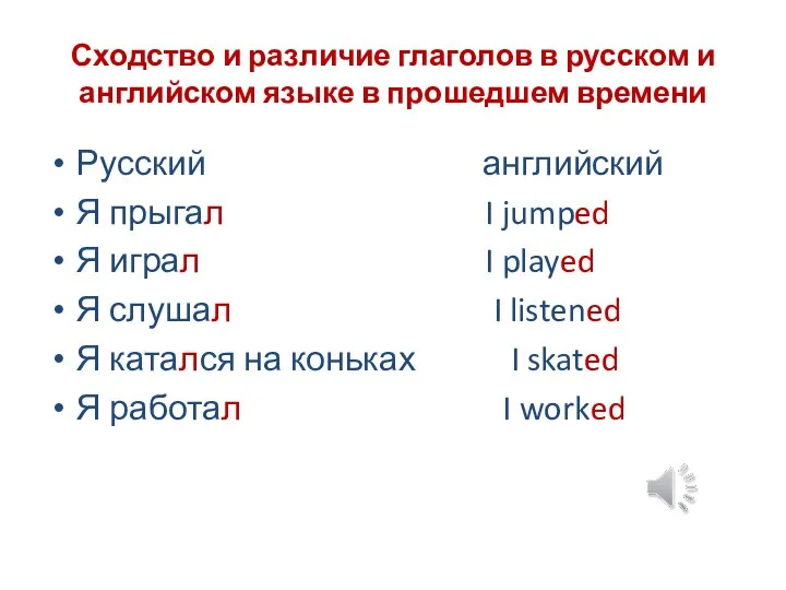 Сходство и различие глаголов в русском и английском языке в прошедшем