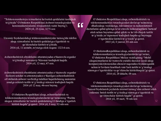 "Telekommunikatsiya xizmatlarini ko'rsatish qoidalarini tasdiqlash to'g'risida" O'zbekiston Respublikasi Axborot texnologiyalari va