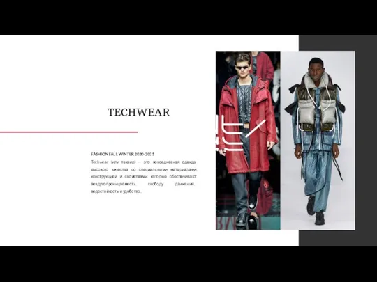 TECHWEAR Techwear (или теквир) — это повседневная одежда высокого качества со