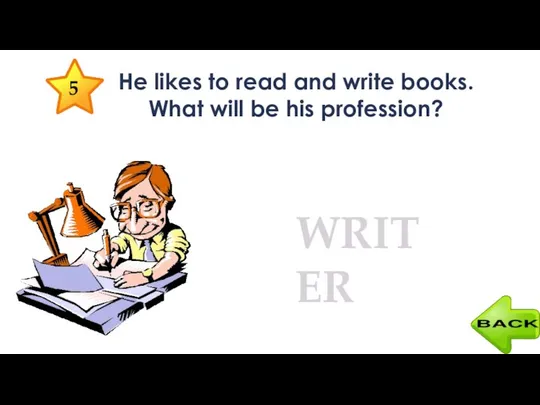 He likes to read and write books. What will be his profession? WRITER 5