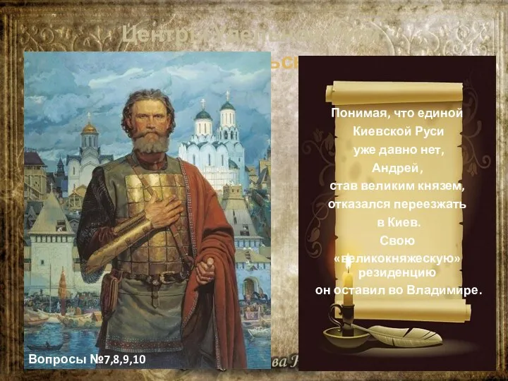 Центры Удельной Руси. Владимиро-Суздальское княжество. Вопросы №7,8,9,10