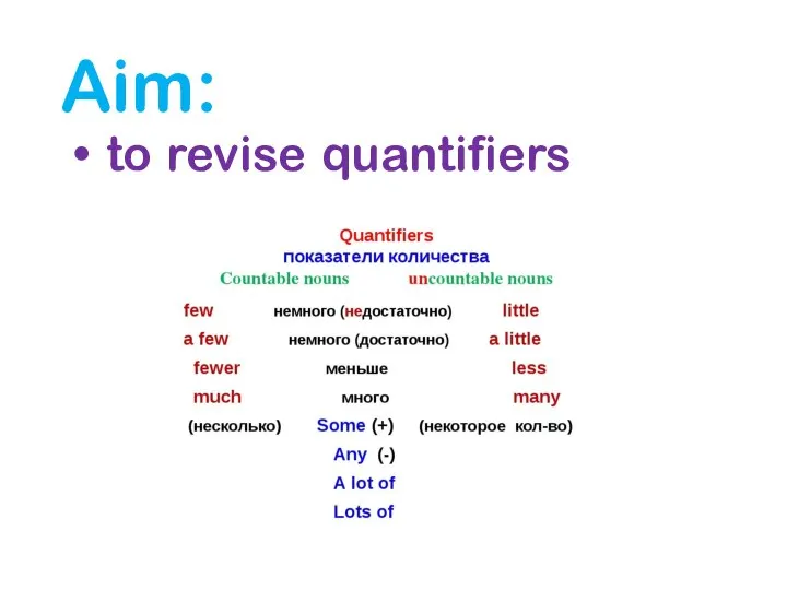 Aim: to revise quantifiers