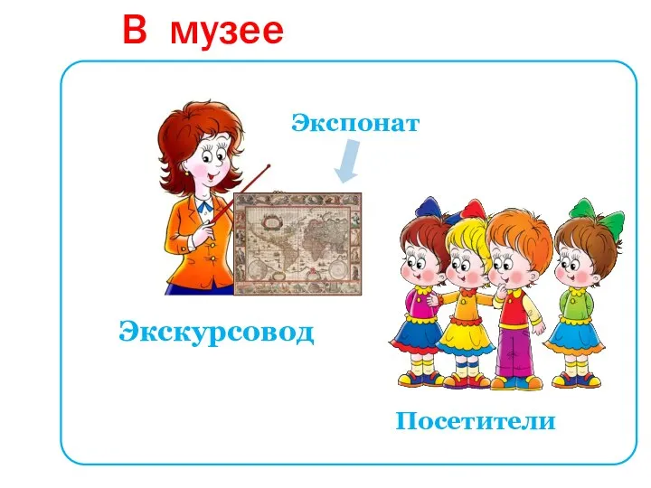 В музее Посетители Экспонат Экскурсовод