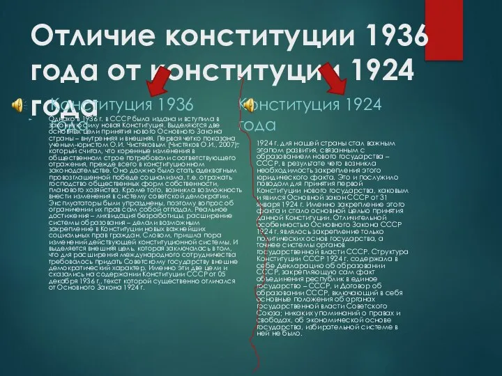 Отличие конституции 1936 года от конституции 1924 года Конституция 1936 года