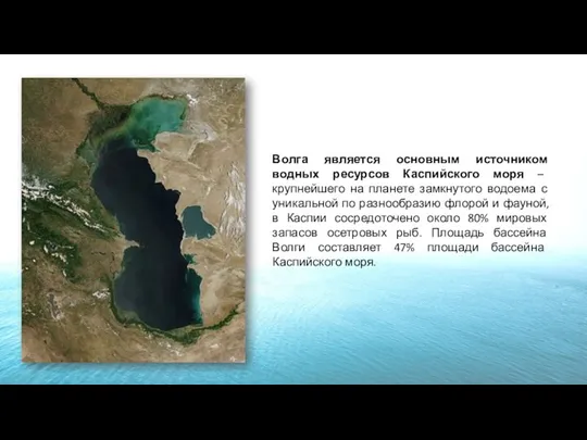 Волга является основным источником водных ресурсов Каспийского моря – крупнейшего на