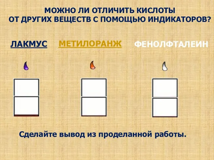 ЛАКМУС МОЖНО ЛИ ОТЛИЧИТЬ КИСЛОТЫ ОТ ДРУГИХ ВЕЩЕСТВ С ПОМОЩЬЮ ИНДИКАТОРОВ?