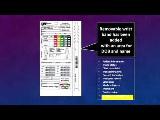 Removable wrist band has been added with an area for DOB