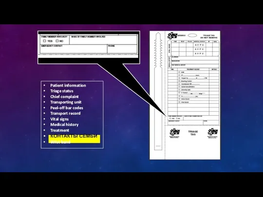 Patient information Triage status Chief complaint Transporting unit Peel-off bar codes