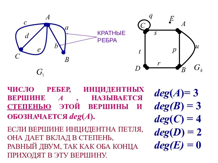 КРАТНЫЕ РЕБРА ЧИСЛО РЕБЕР, ИНЦИДЕНТНЫХ ВЕРШИНЕ A , НАЗЫВАЕТСЯ СТЕПЕНЬЮ ЭТОЙ