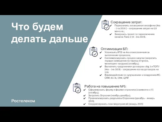 Что будем делать дальше Сокращение затрат: Переключить оставшиеся таксофоны (4кв -