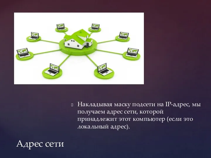 Накладывая маску подсети на IP-адрес, мы получаем адрес сети, которой принадлежит