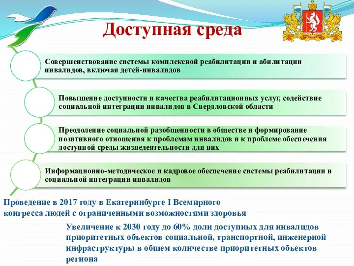 Доступная среда Проведение в 2017 году в Екатеринбурге I Всемирного конгресса