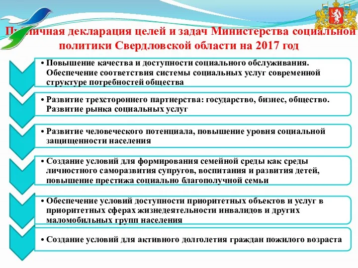 Публичная декларация целей и задач Министерства социальной политики Свердловской области на 2017 год